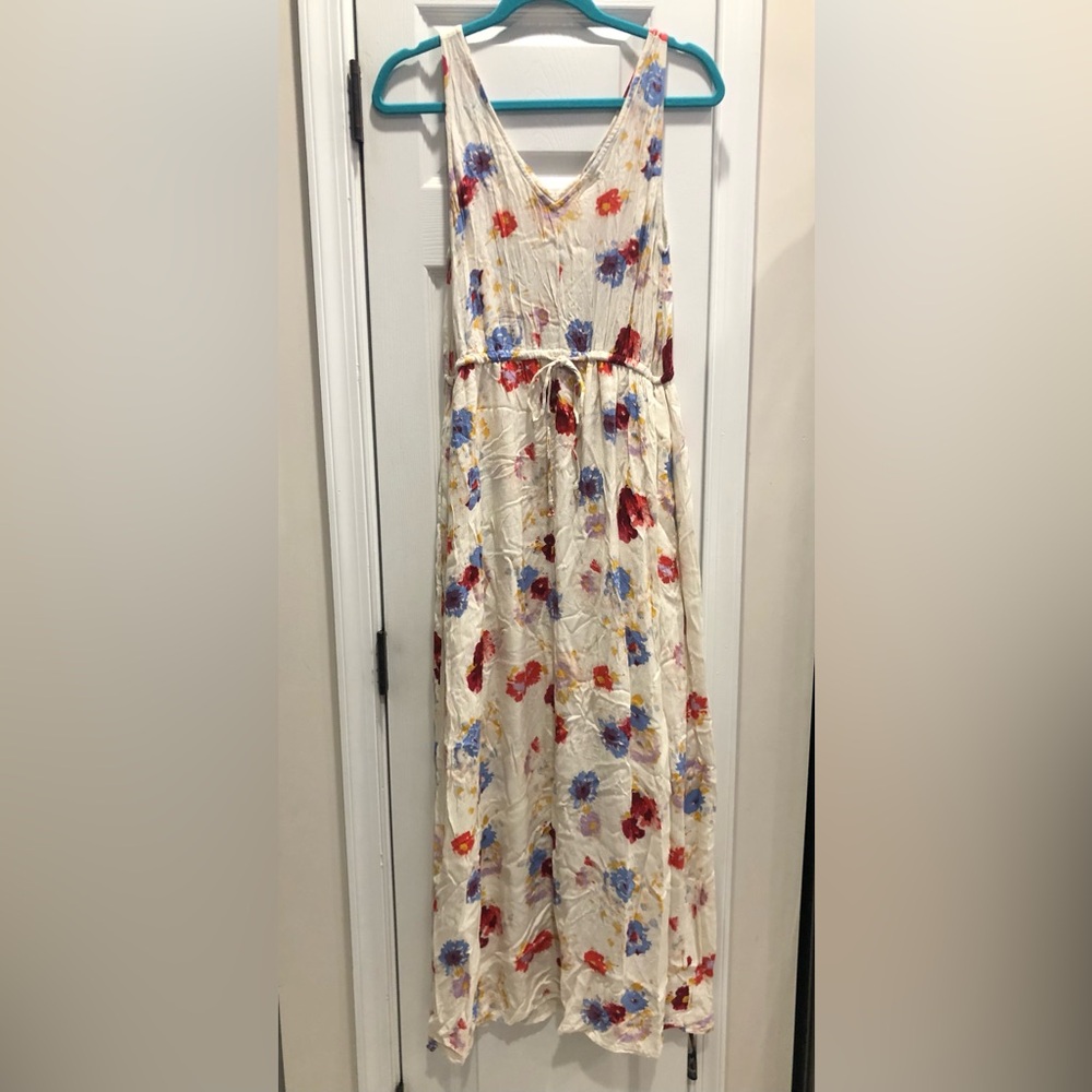 Women’s Cream Floral Maxi Dress with Red & Blue Blooms